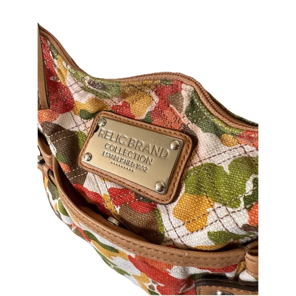 Relic Brand Collection Purse Handbag Canvas Orange Yellow Green Floral Camo
